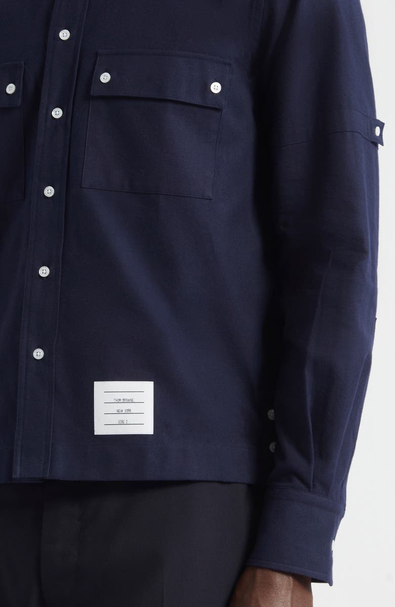 Thom Browne Straight Fit Cotton Utility Shirt, Alternate, color, Navy