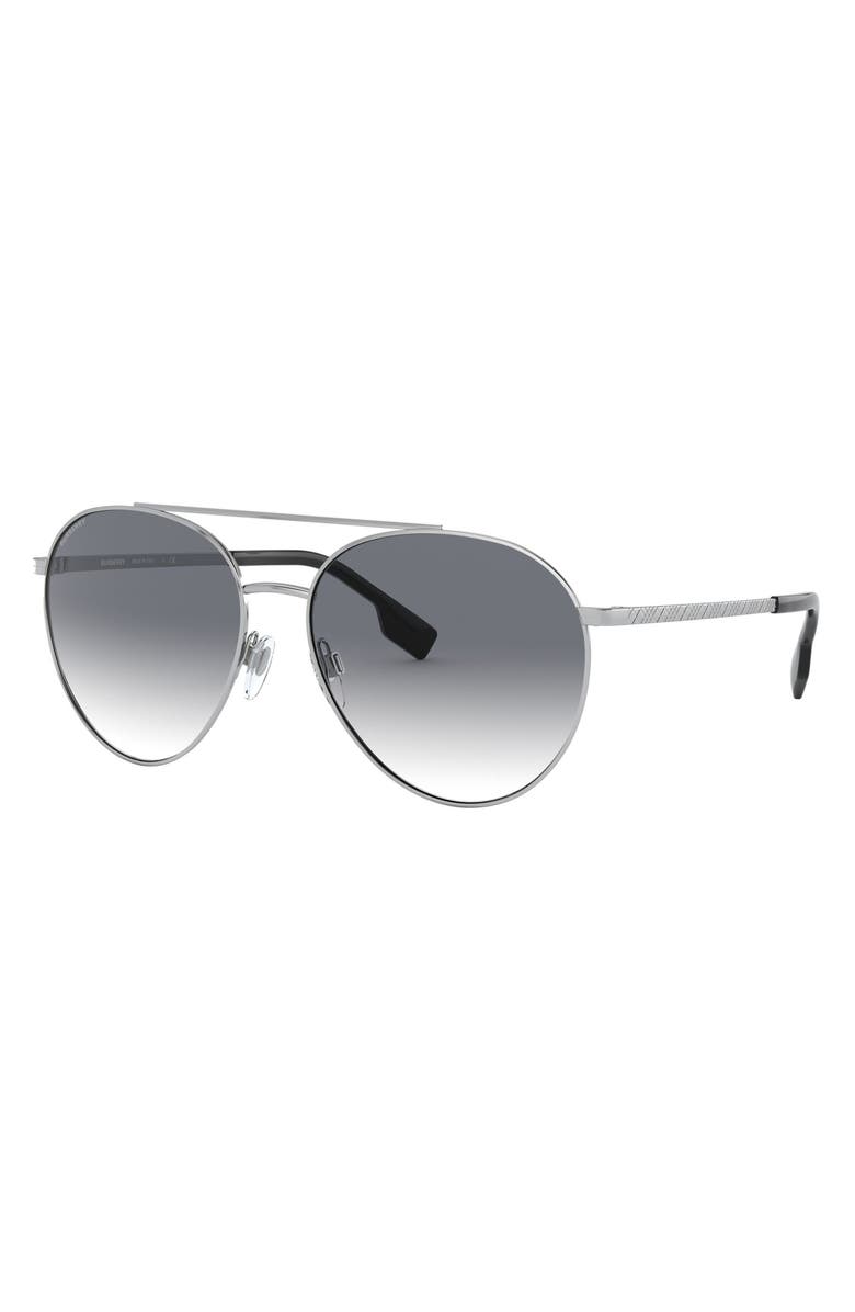 Burberry 59mm Check Temple Pilot Aviator Sunglasses, Alternate, color, 