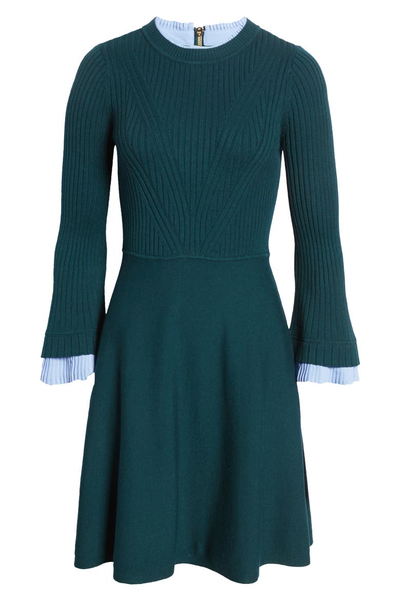 Long Sleeve Fit & Flare Sweater Minidress, Alternate, color, GREEN