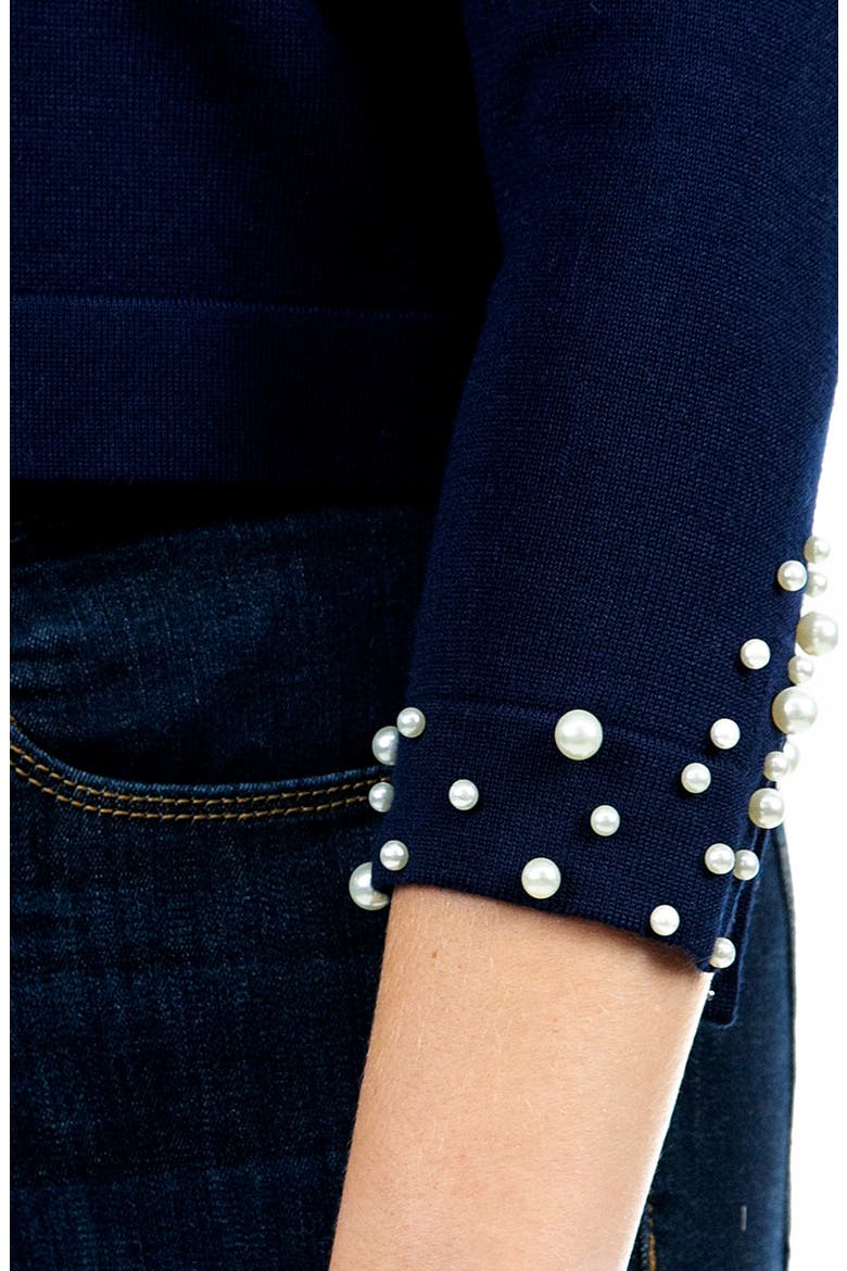 Imitation Pearl Cuff Bolero Cardigan, Alternate, color, NAVY