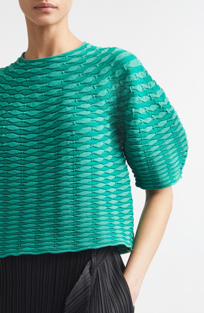 Pleats Please Issey Miyake Colorful Mushroom Knit Top, Alternate, color, Grass Green