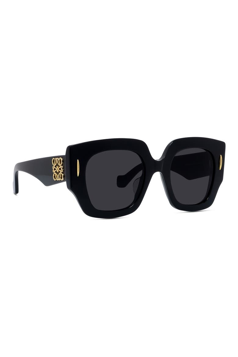 Anagram 50mm Small Geometric Sunglasses, Alternate, color, SHINY BLACK / SMOKE