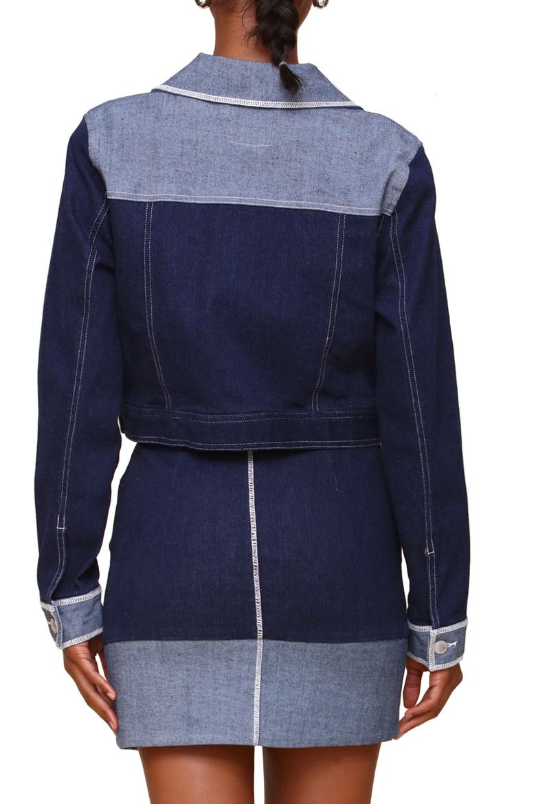 Colorblock Crop Denim Jacket, Alternate, color, DARK RINSE WASH