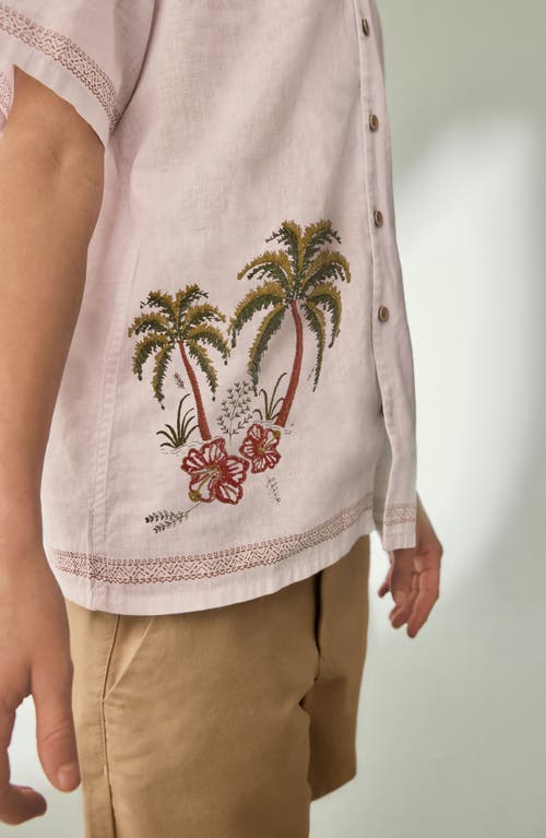 Next Kids' Palm Tree Embroidered Short Sleeve Linen & Cotton Button-up Shirt