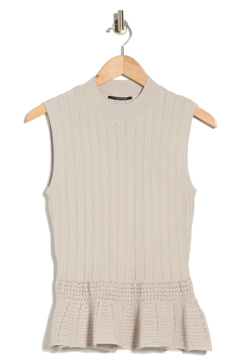 Pointelle Peplum Sweater Tank, Alternate, color, PALE PLATINUM