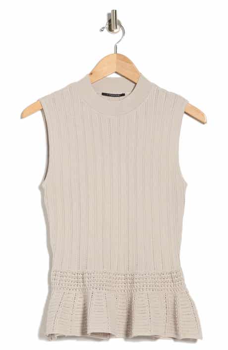 T Tahari Pointelle Peplum Sweater Tank