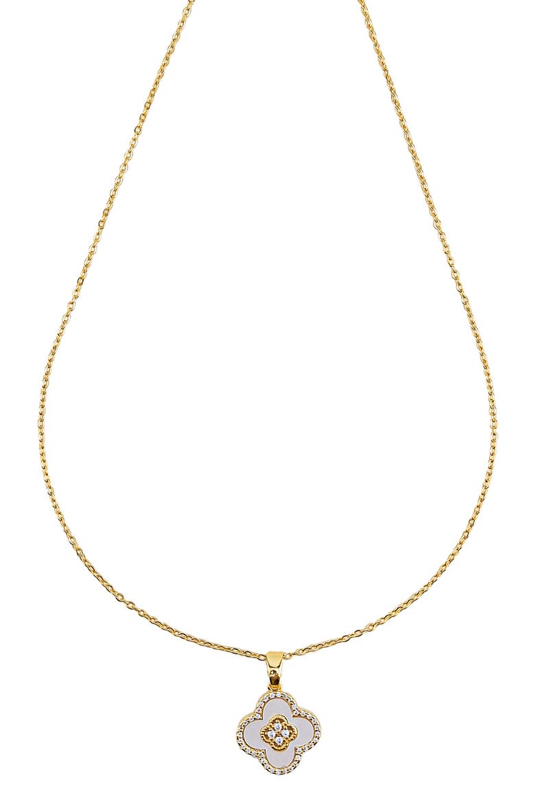 Mother-of-Pearl & Crystal Clover Pendant Necklace, Main, color, WHITE