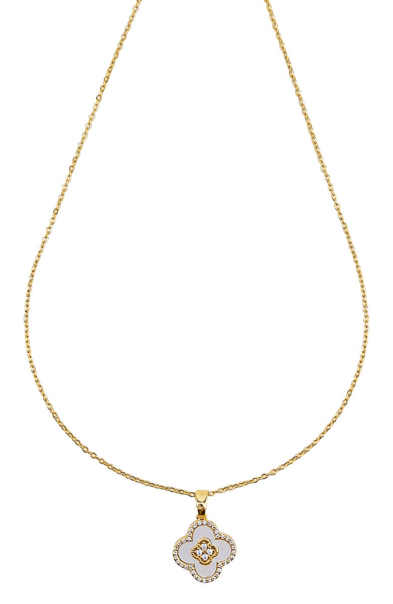 Panacea Mother-of-Pearl & Crystal Clover Pendant Necklace, Main, color, White