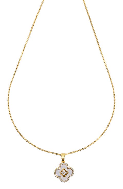 Mother-of-Pearl & Crystal Clover Pendant Necklace