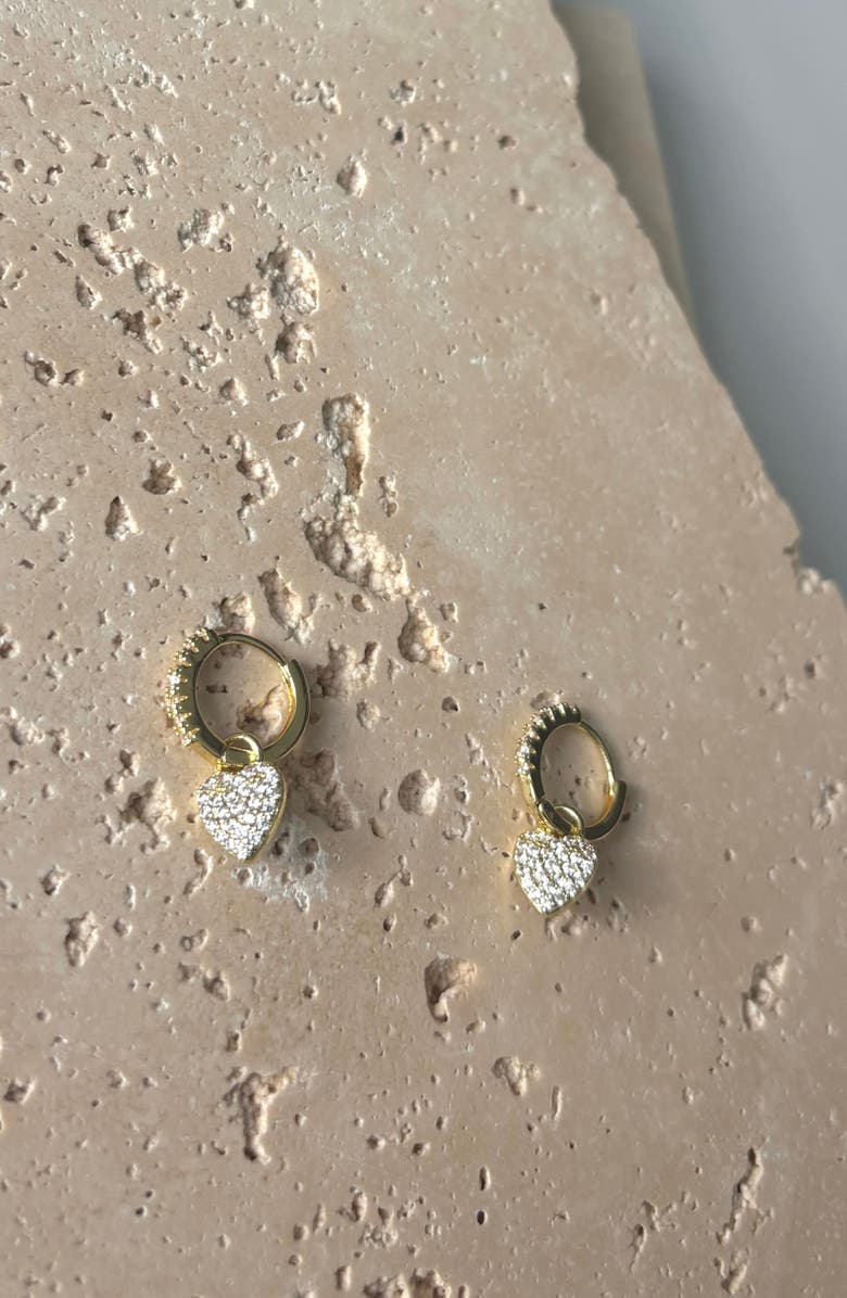 Adornia Cubic Zirconia Heart Drop Huggie Hoop Earrings, Alternate, color, Gold