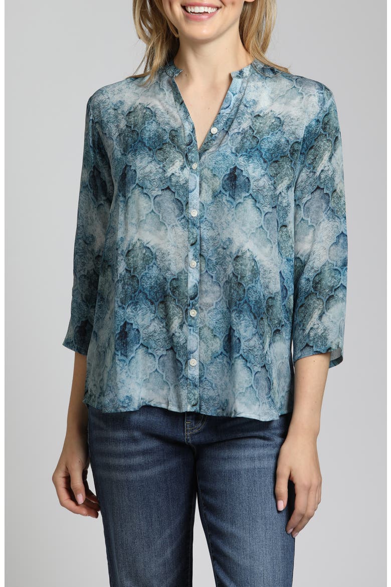 Abstract Print Button-Up Shirt, Main, color, BLUE/GREY MULTI