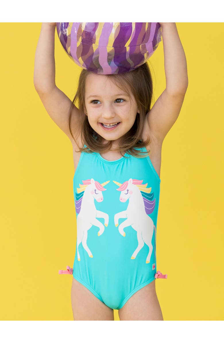 RuffleButts UPF50 Sun Protected Cross-Back One Piece, Alternate, color, Magical Unicorns