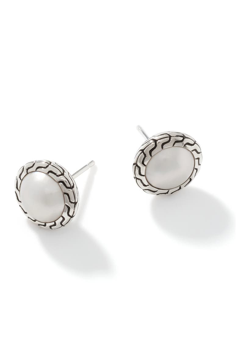 Classic Chain Mabé Pearl Stud Earrings, Main, color, WHITE