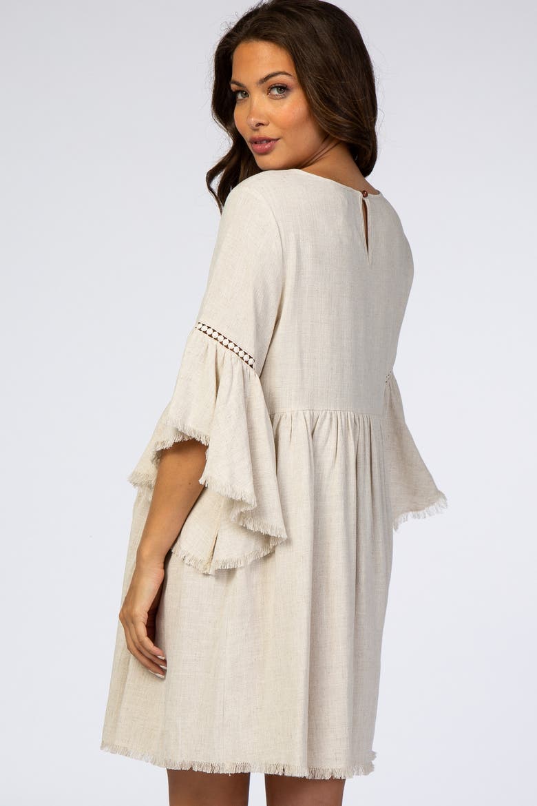 Raw Edge Bell Sleeve Babydoll Dress, Alternate, color, Cream