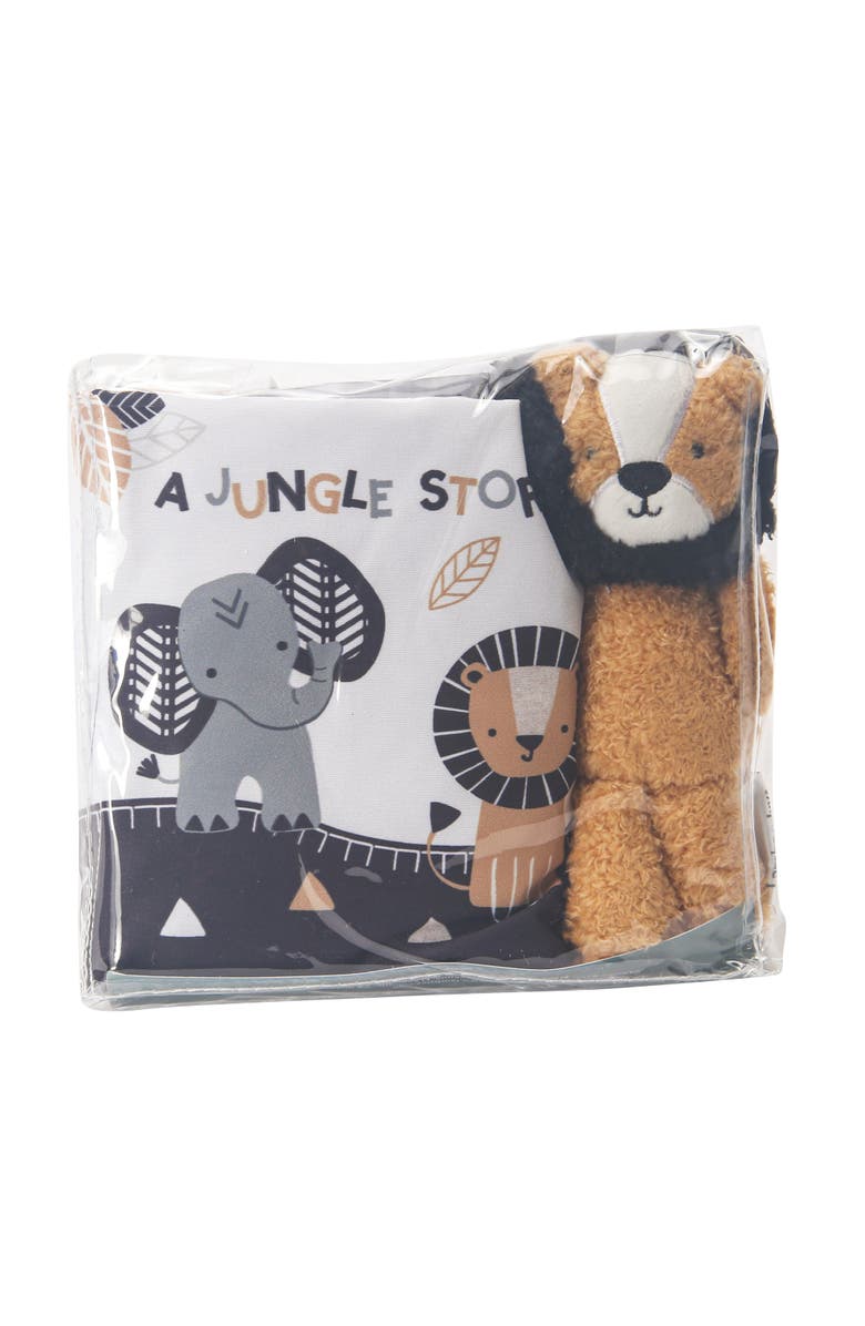Lambs & Ivy Jungle Story Developmental Soft Book & Lion Plush Toy Gift Set, Alternate, color, Black