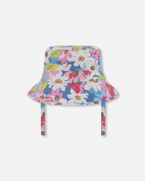 Deux Par Deux Baby Girl's Printed Beach Sun Hat White, Pink, And Green Flowers In White, Pink, And Green Flowers