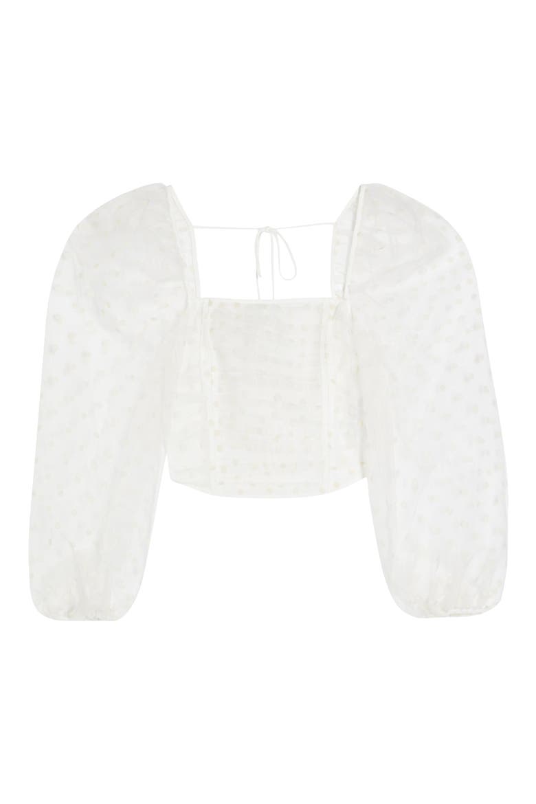 Spot Organza Ruched Corset Top, Alternate, color, WHITE