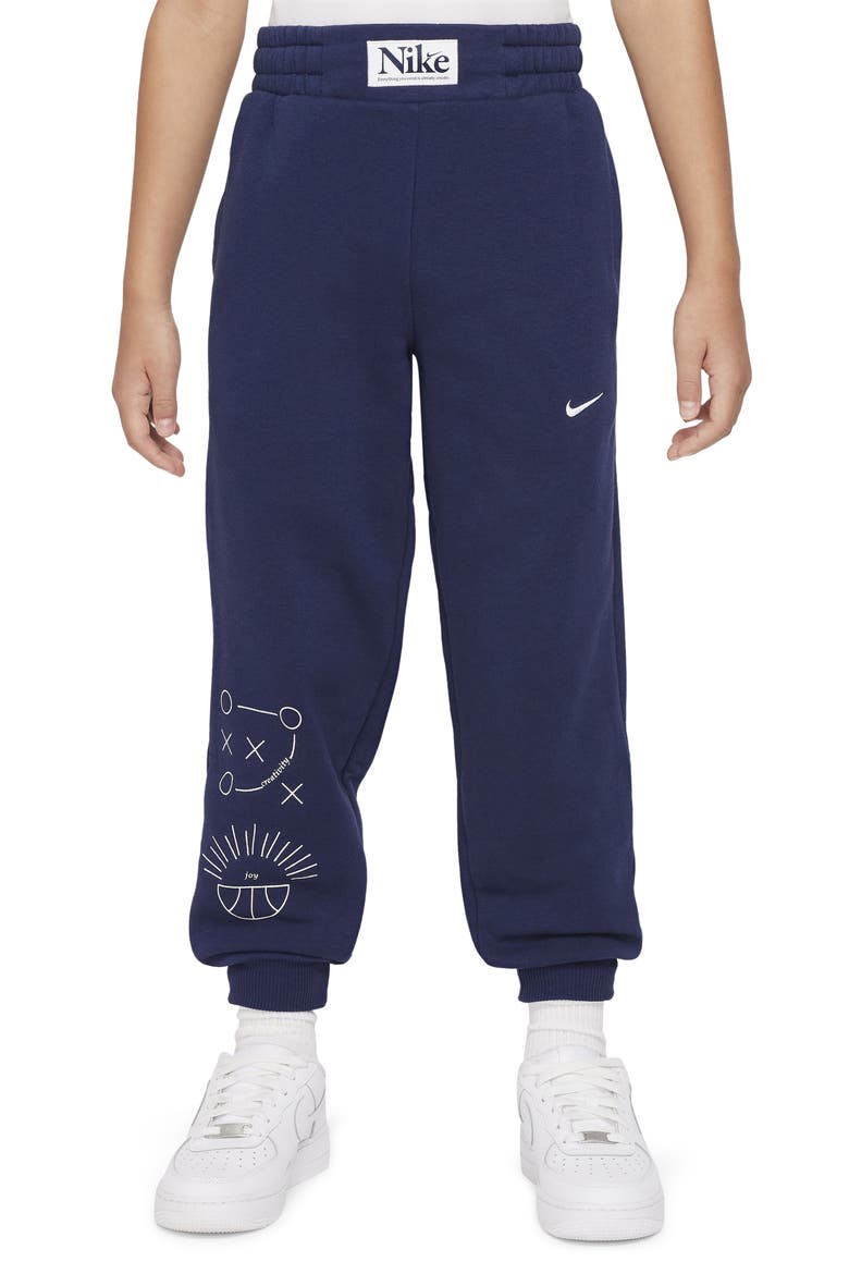 Kids' Fleece Basketball Joggers, Main, color, MIDNIGHT NAVY/ WHITE