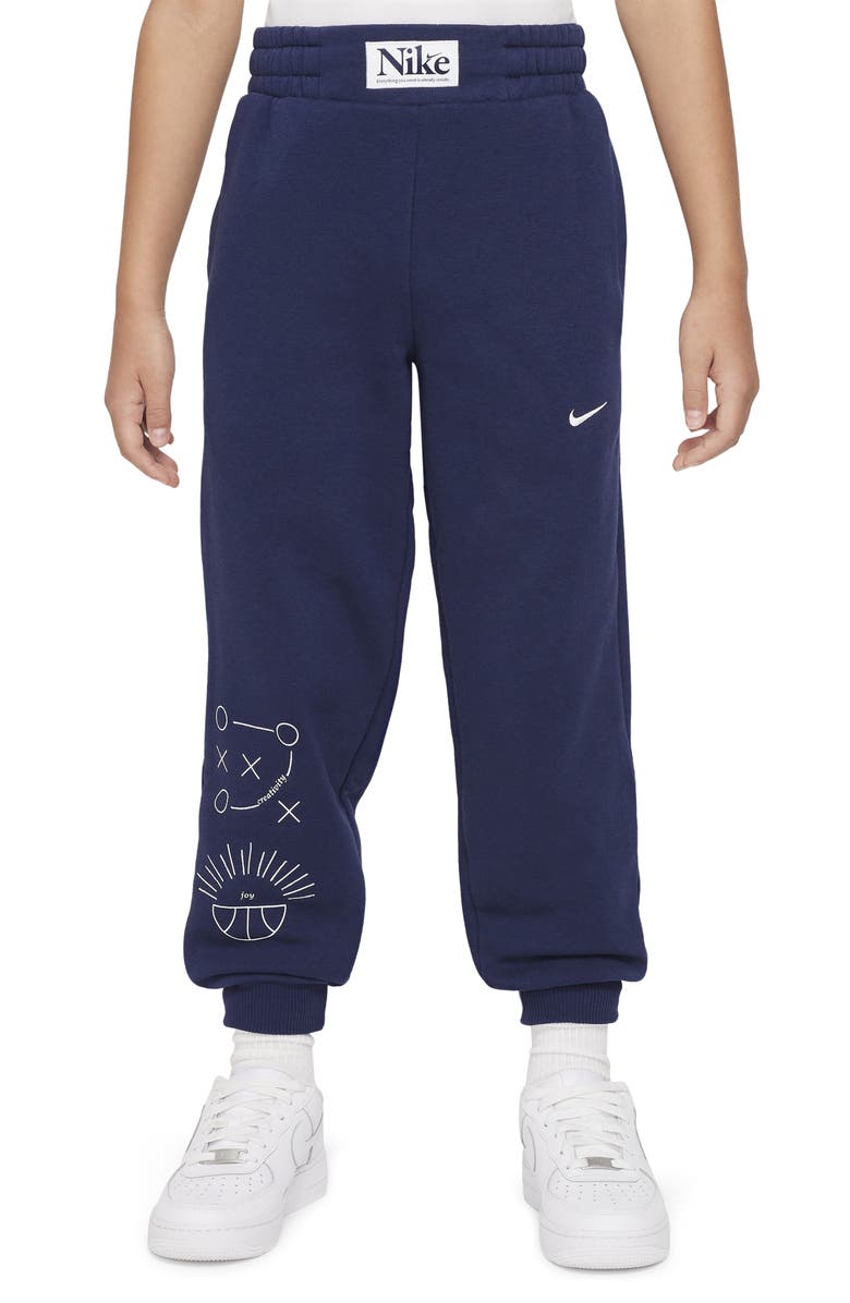 Nike Kids' Fleece Basketball Joggers, Main, color, Midnight Navy/ White