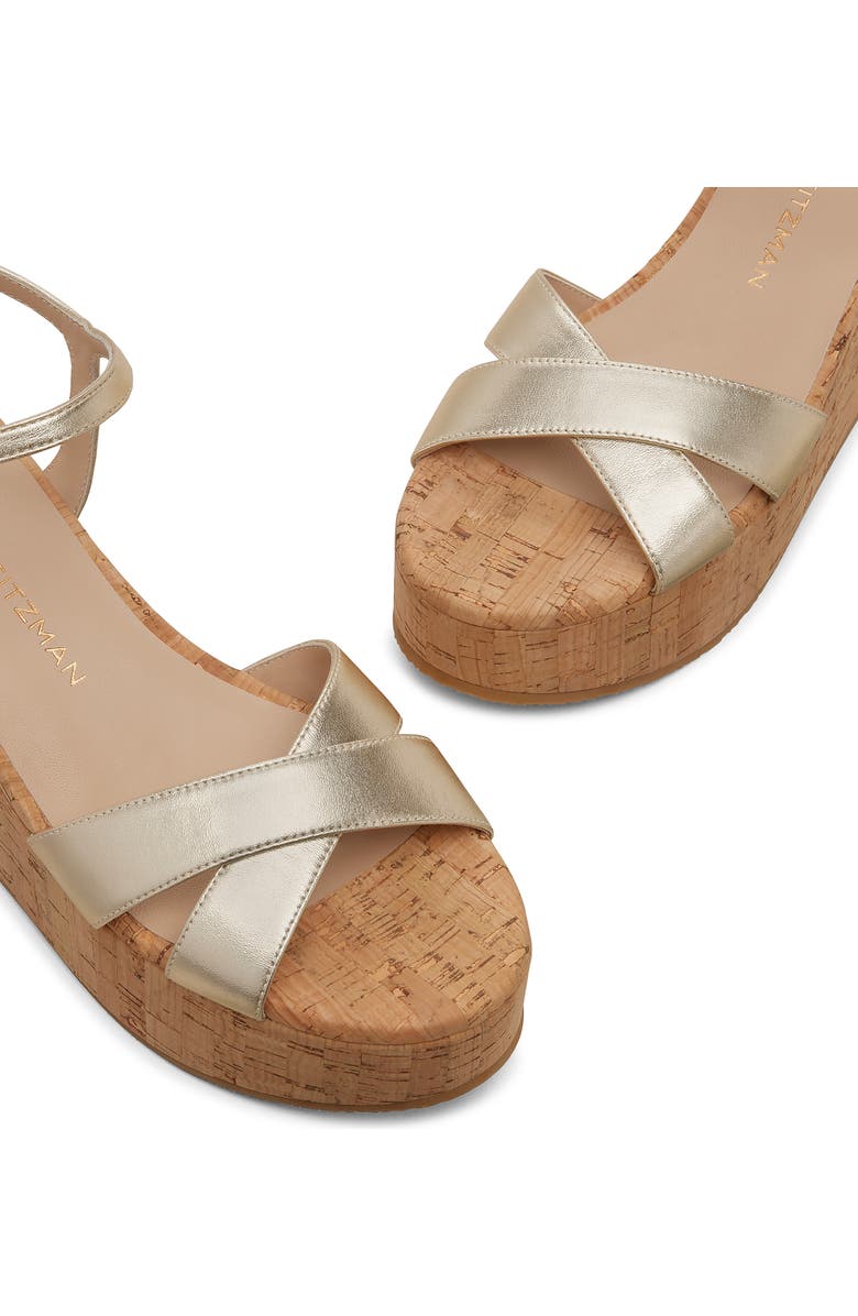 Stuart Weitzman Dayna Ankle Strap Platform Wedge Sandal, Alternate, color, Light Gold