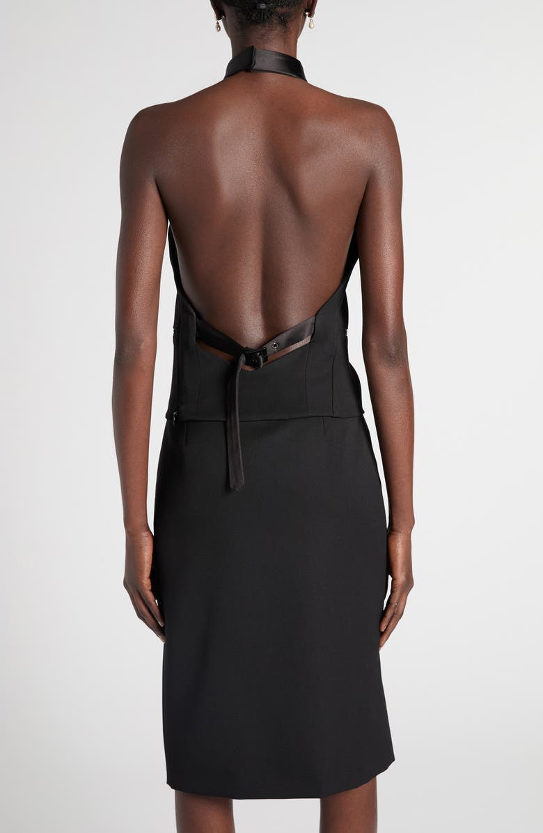 McQueen Wool Grain de Poudre Halter Top, Alternate, color, Black