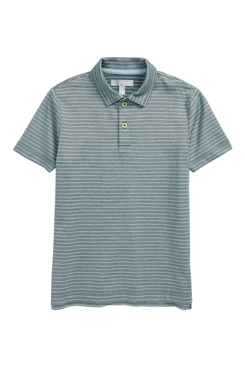 Kids' Performance Stripe Piqué Polo, Main, color, GREEN MOSS- BLUE STRIPE