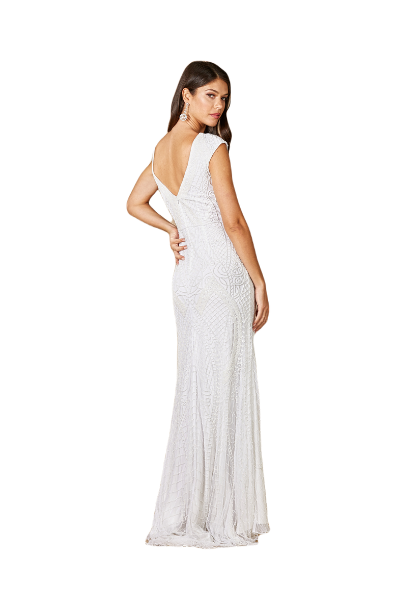 LARA New York Gwen Beaded Short Sleeve Wedding Dress, Alternate, color, Ivory