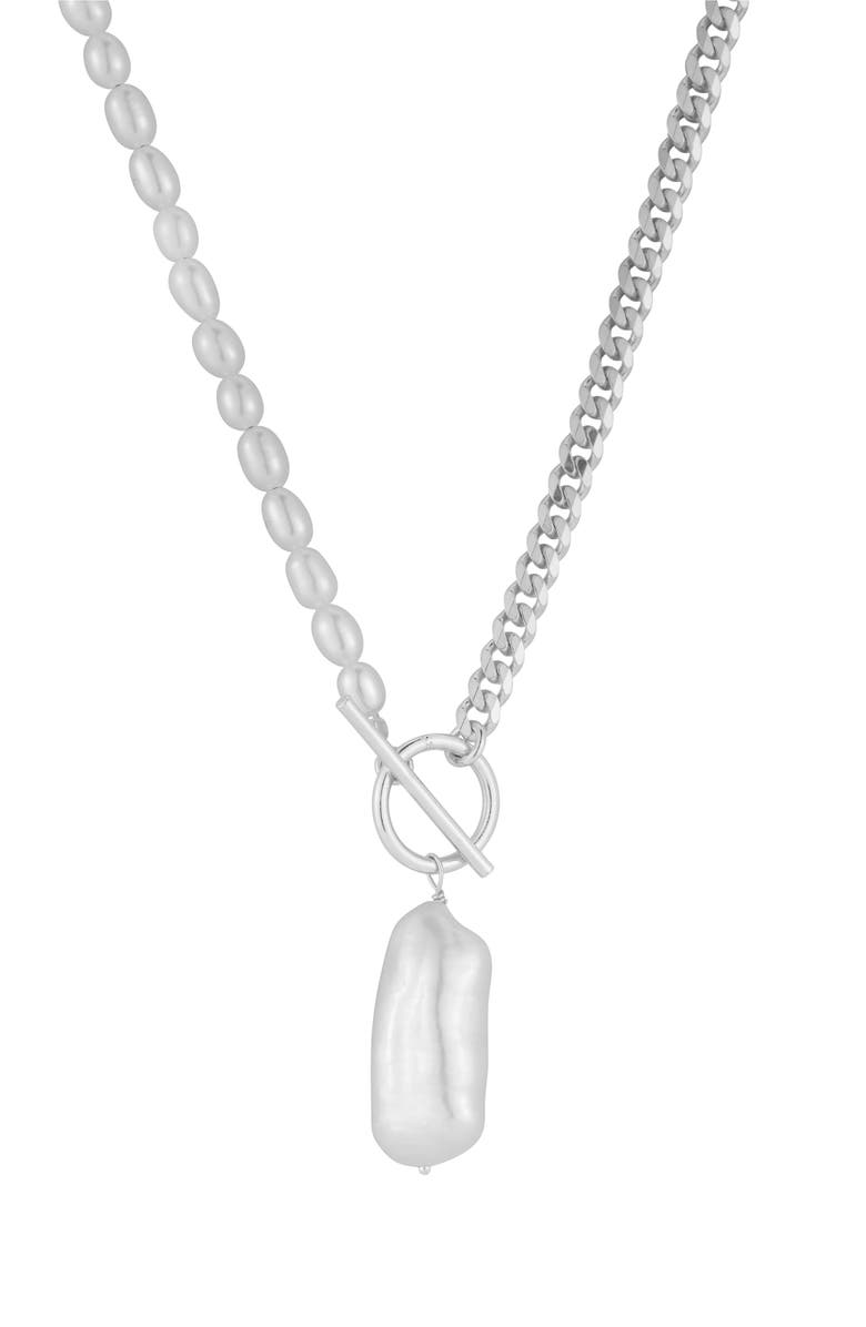 SPHERA MILANO Cultured Freshwater Pearl Pendant Necklace, Main, color, Silver