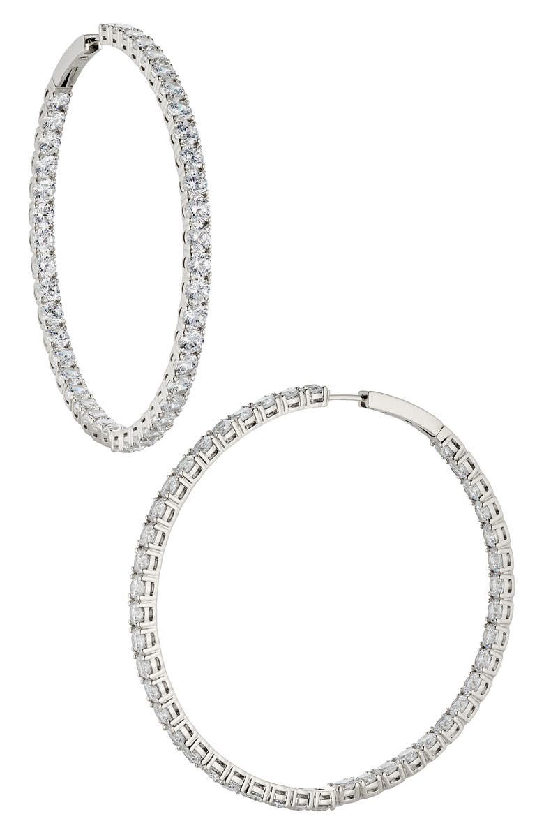 Nadri Perfect Inside Out Hoop Earrings, Main, color, Rhodium
