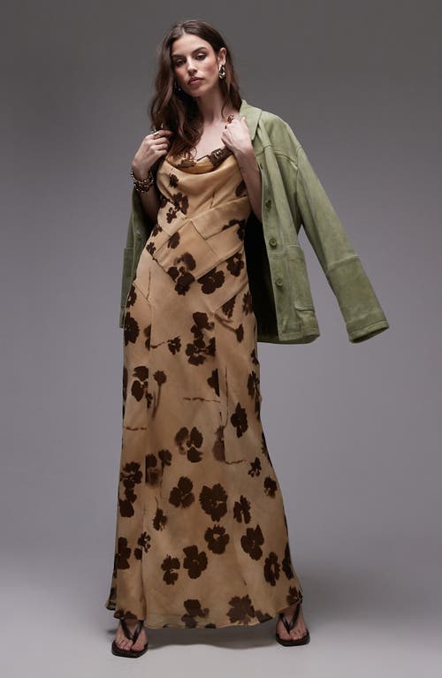 Topshop Built Up Double Layered Cowl Neck Maxi Dress In Buttermilk