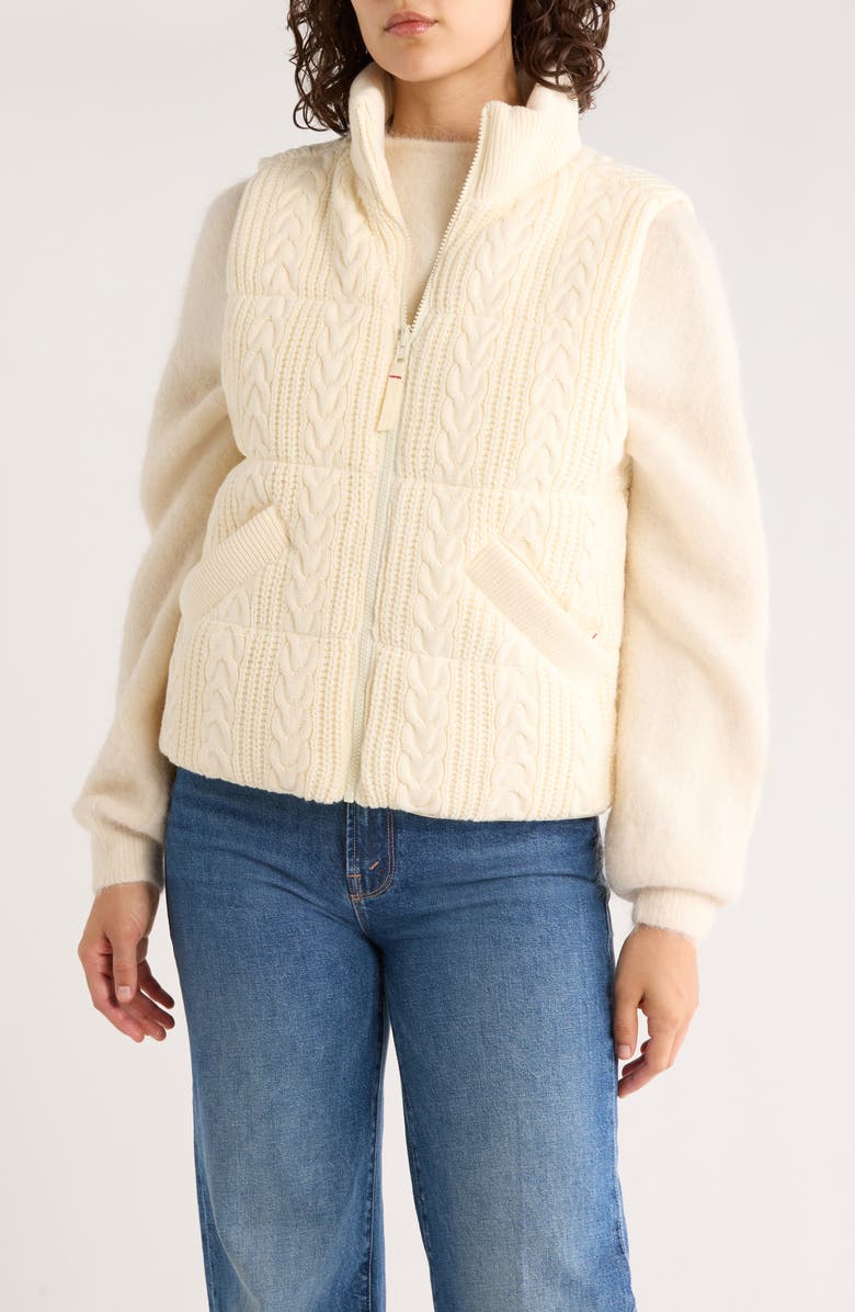 Marine Layer Alba Cable Knit Puffer Vest, Main, color, Antique White