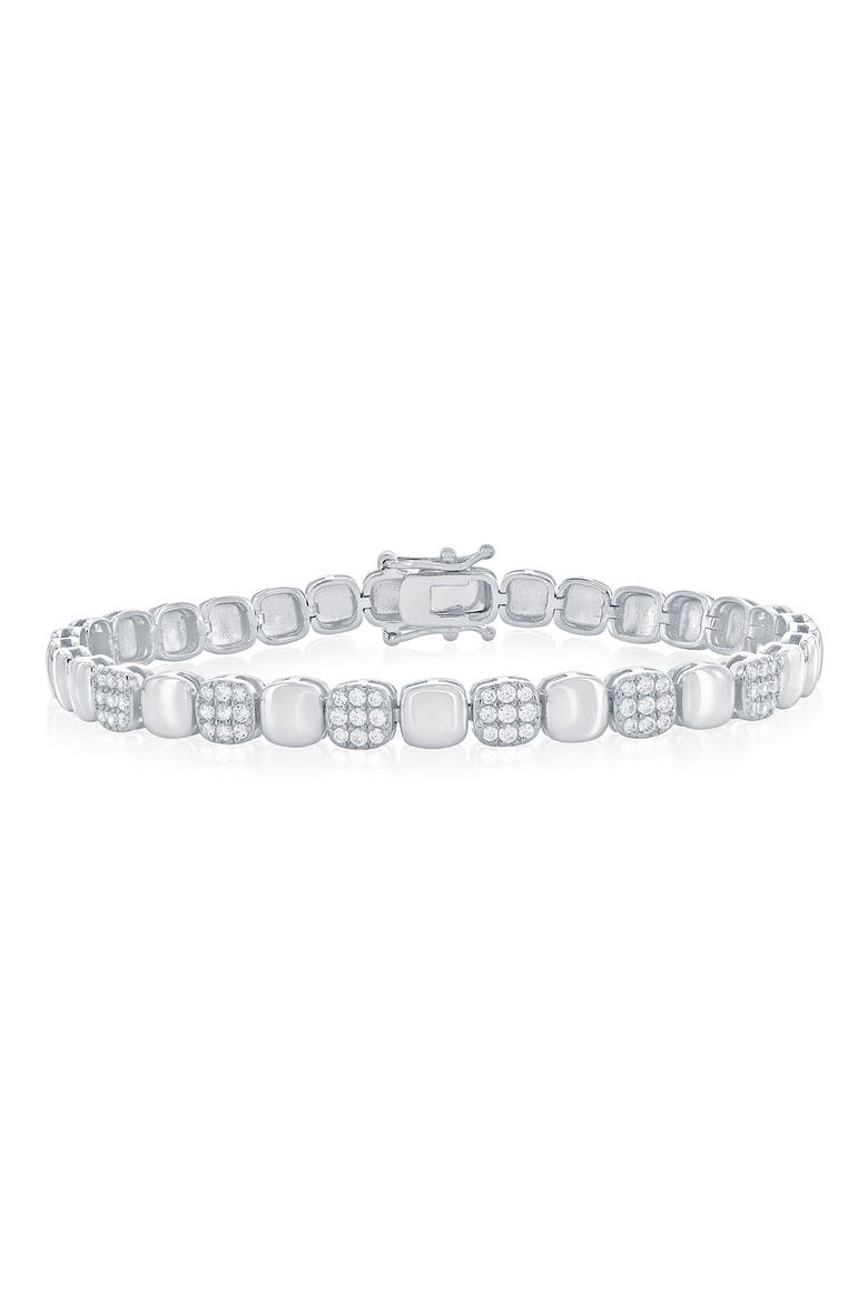 Pavé Cubic Zirconia Square Link Bracelet, Main, color, SILVER