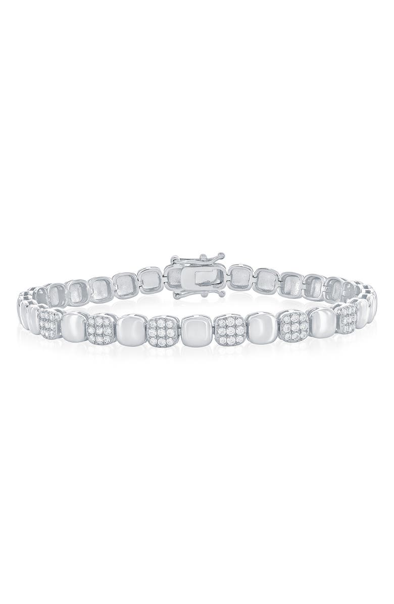SIMONA Pavé Cubic Zirconia Square Link Bracelet, Main, color, Silver