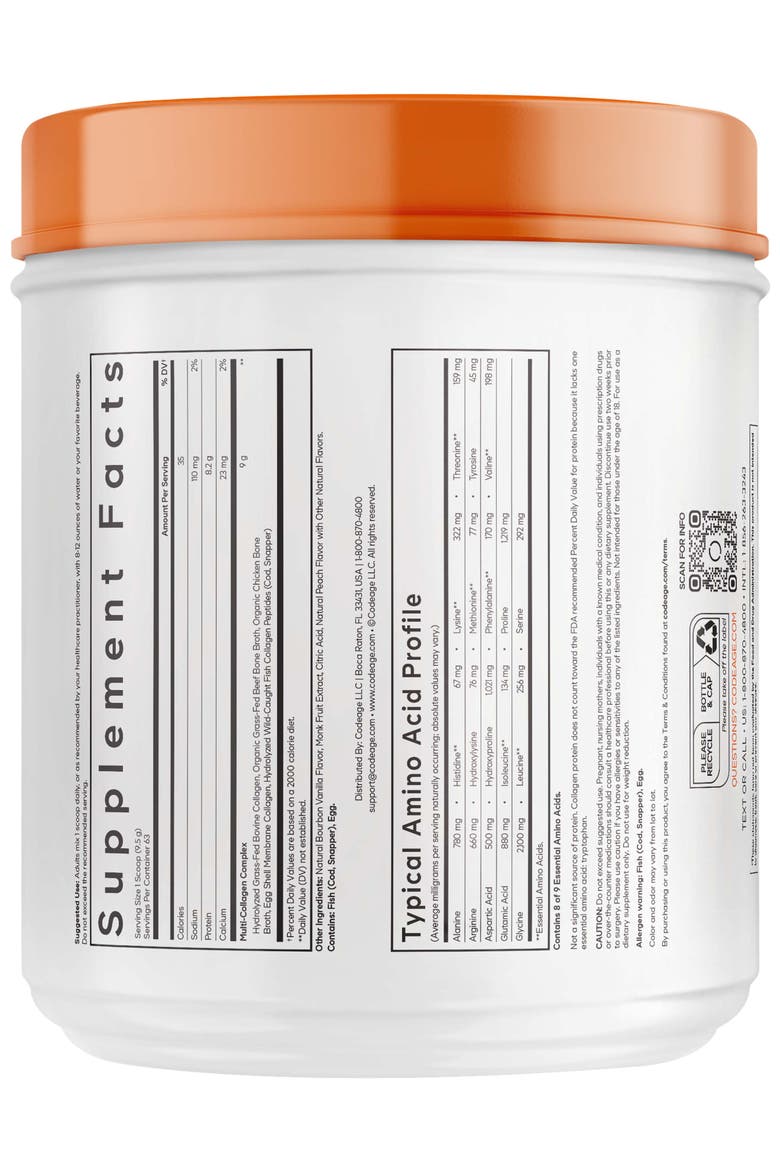 Multi Collagen Peptides Vanilla, 5 Types, Grass-Fed, Bone Broth, Alternate, color, White