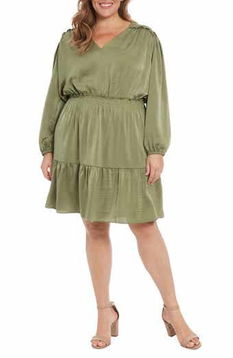 London Times Air Wash Smock Waist Long Sleeve Dress
