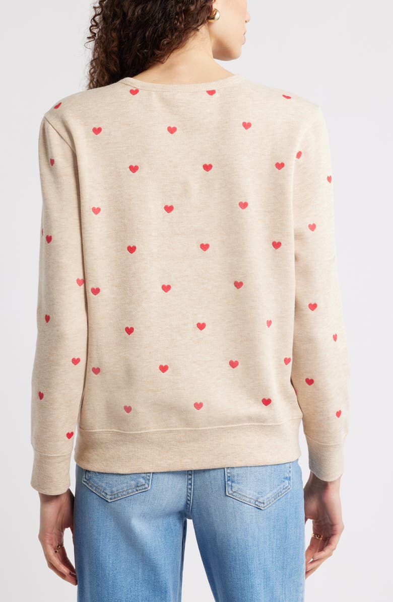 Caslon<sup>®</sup> Embroidered Heart Sweatshirt, Alternate, color, Tan Doeskin Heather Mini Heart