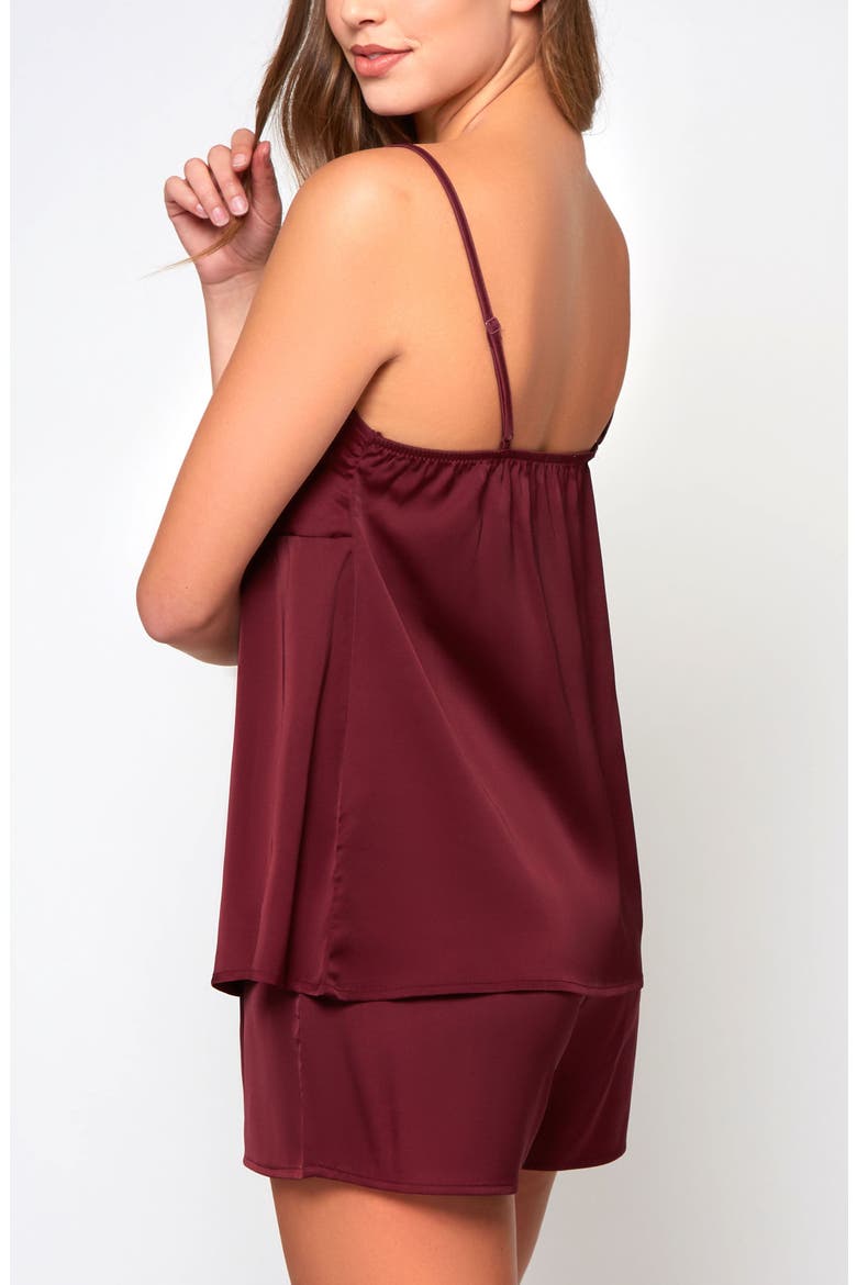 Satin Lace Cami & Shorts Pajama Set, Alternate, color, Burgundy