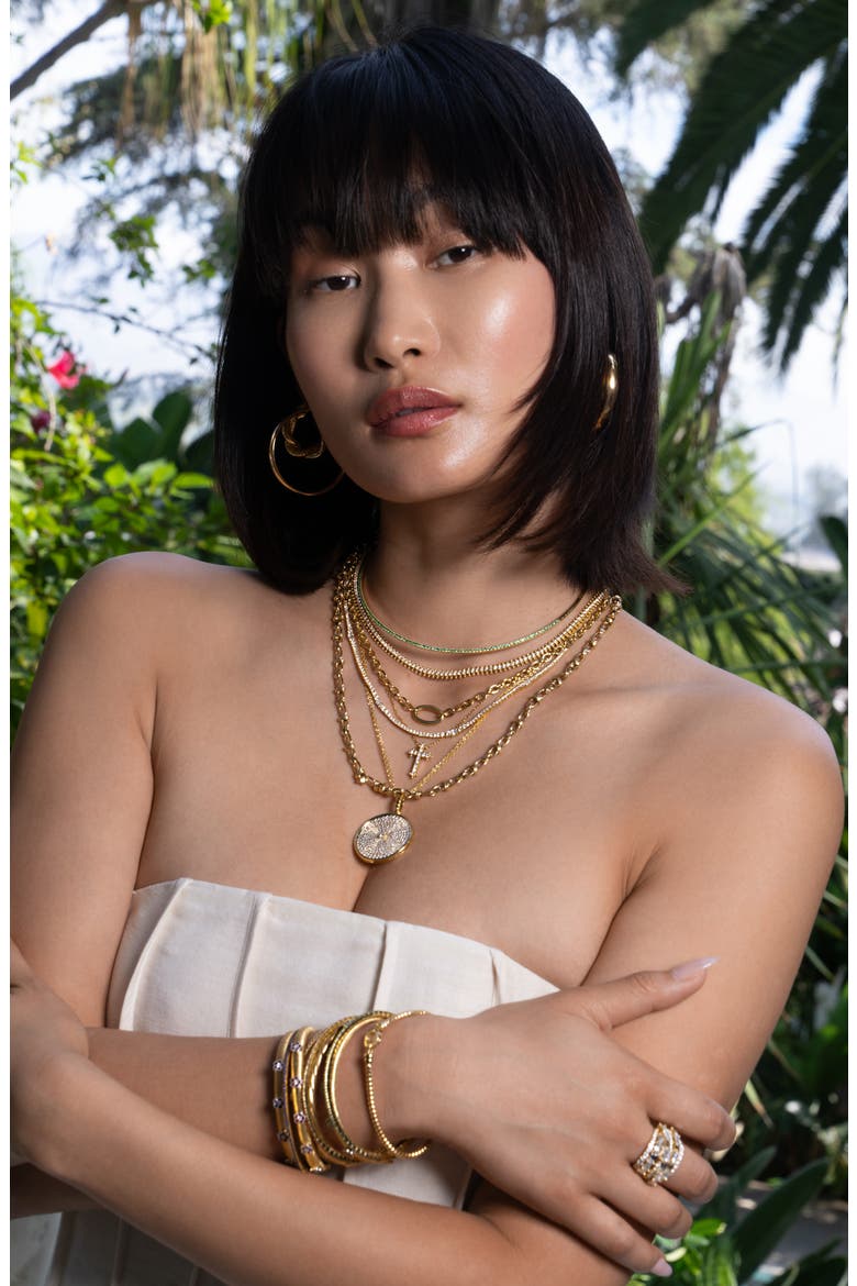 18K Gold El Mar Emerald Pavé Choker Necklace (Online Trunk Show), Alternate, color, 18K YELLOW GOLD/ EMERALD