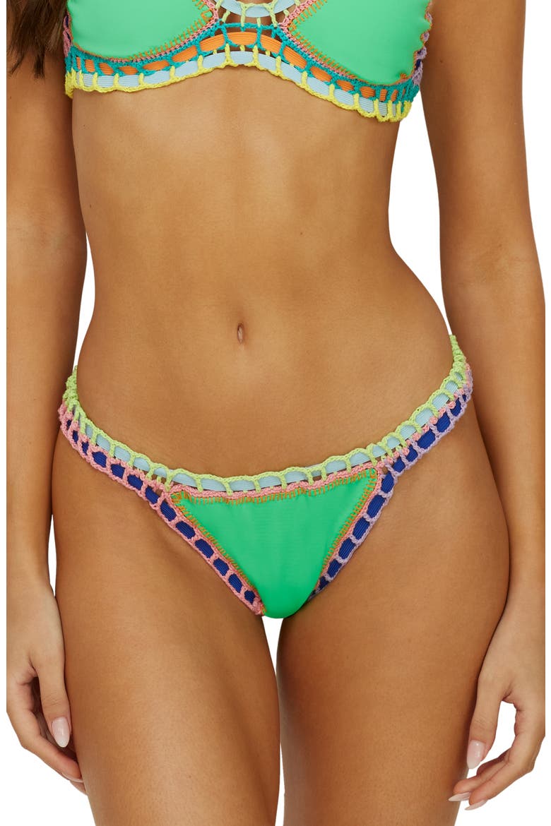 Colorful Whipstitch Trim Bikini Bottoms, Main, color, GREEN