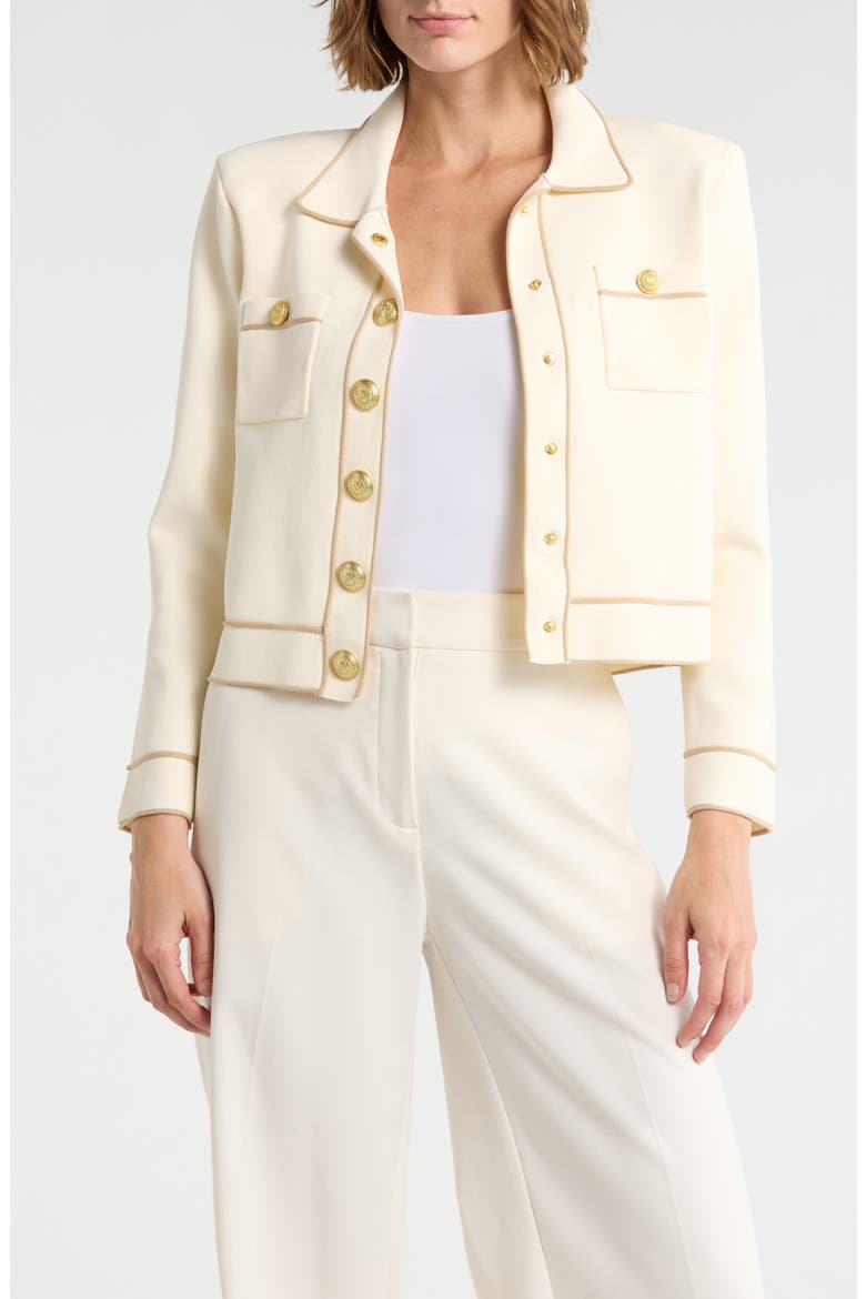 Neon Trim Cropped Cardigan, Main, color, VINTAGE WHITE/ALMOND