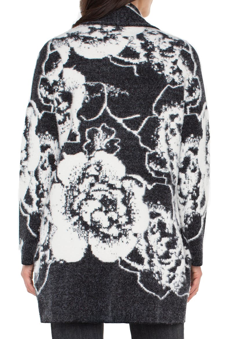 Coatigan Floral Open Front Cardigan Sweater, Alternate, color, BLACK/ WHITE FLORAL