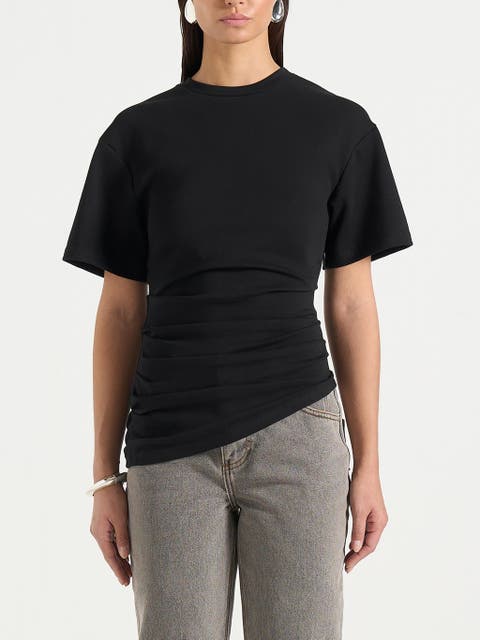 Pauline Ruched Asymmetric Cotton T-Shirt