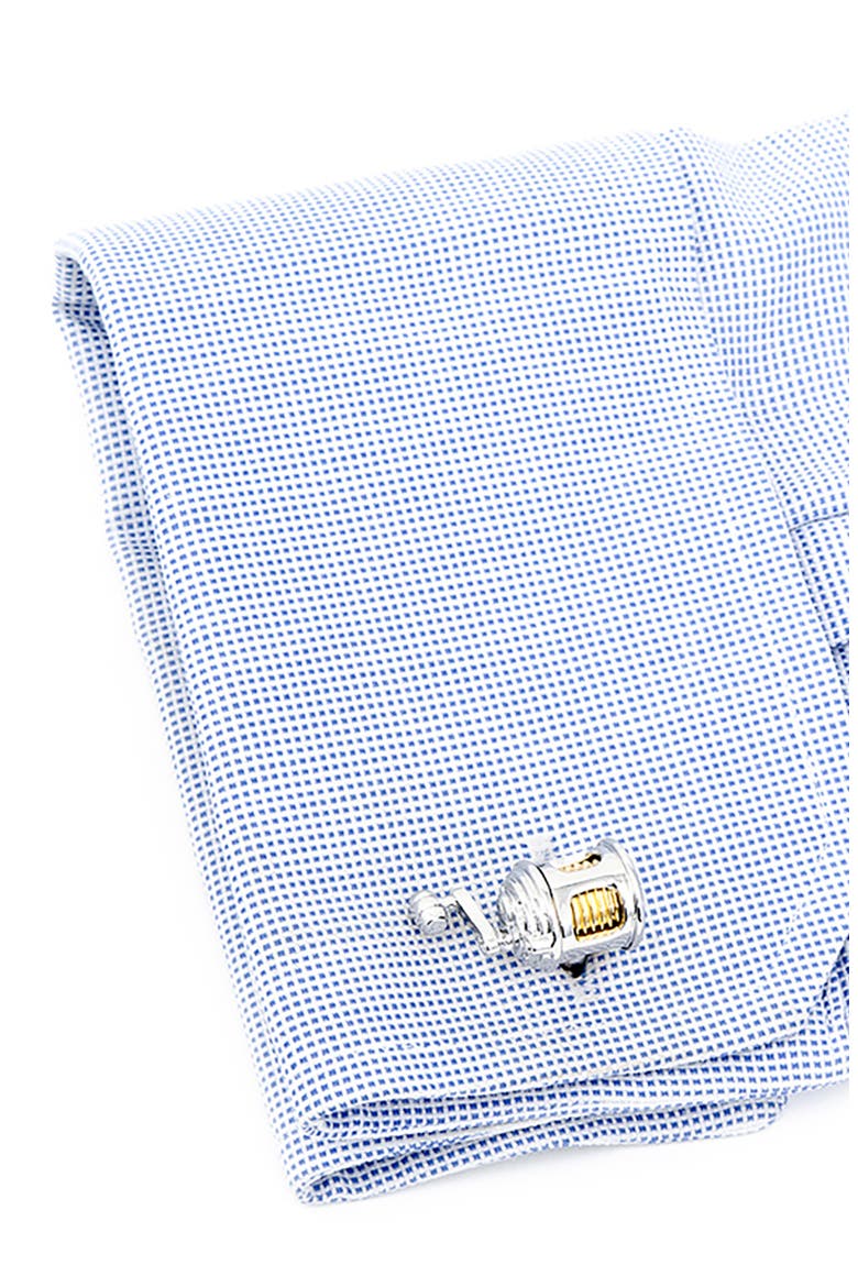 Fishing Reel Cuff Links, Alternate, color, SILVER