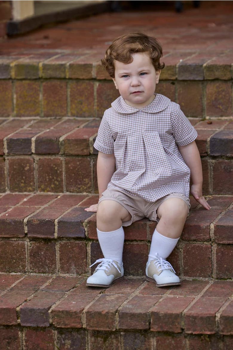 Pleated Carson Short Set, Alternate, color, Khaki Gingham