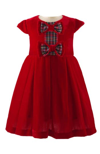 Rachel Riley Baby Girls Red Crushed Velvet Dress In Red