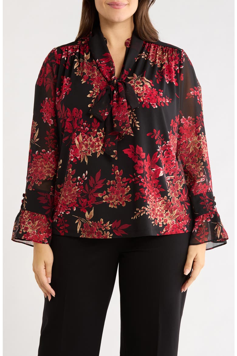 Floral Tie Neck Top, Main, color, ANNE BLACK MULTI