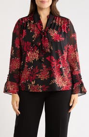 Anne Klein Floral Tie Neck Top