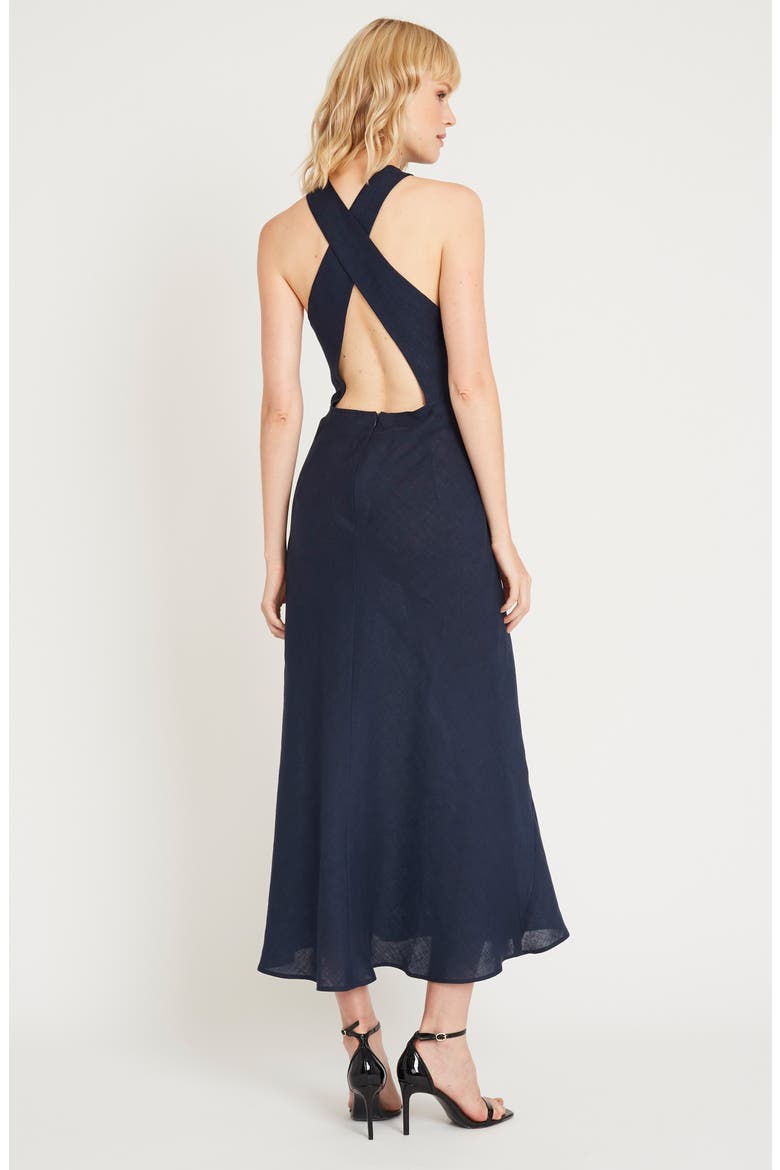 Aster Linen Midi Dress, Alternate, color, NAVY