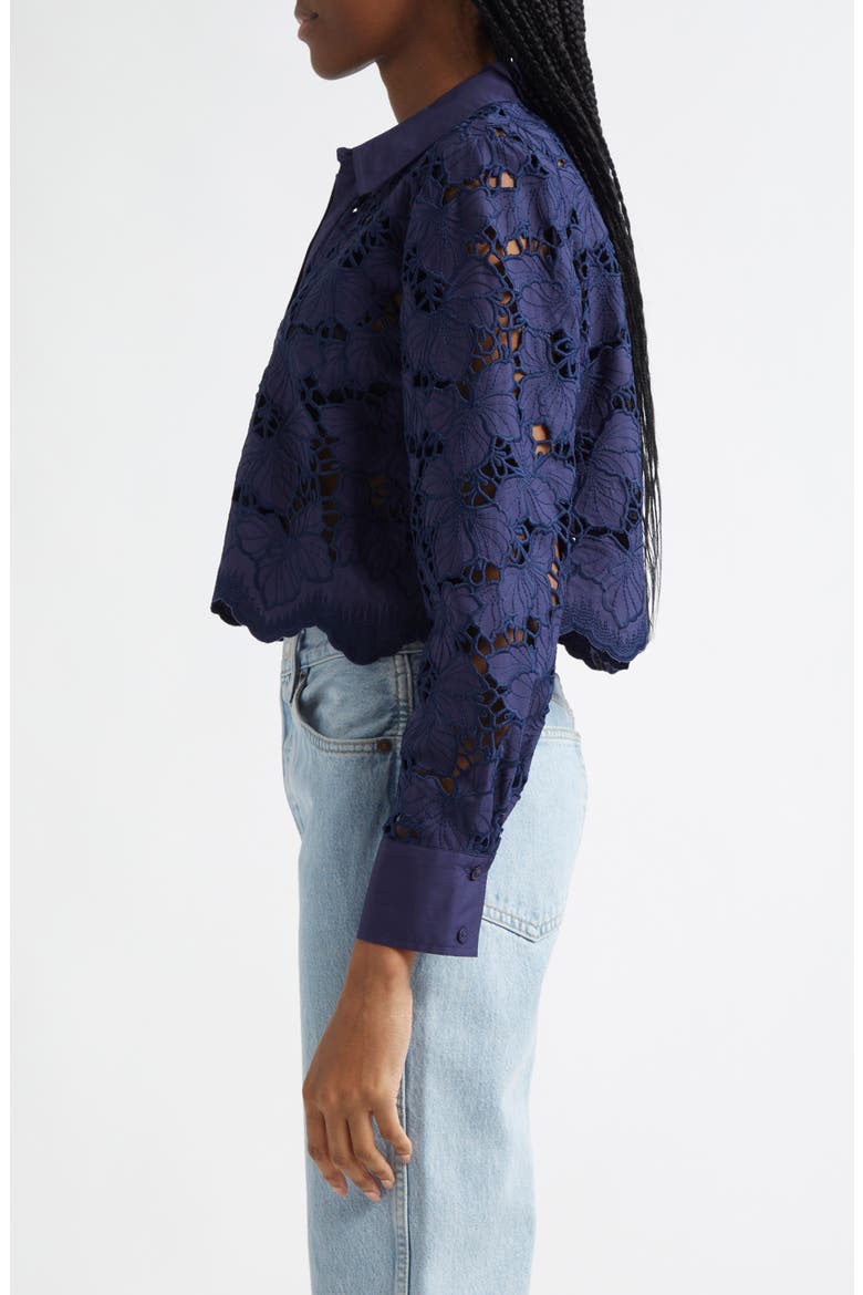 Seychelle Cutwork Crop Shirt, Alternate, color, NAVY