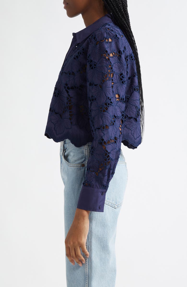 L'AGENCE Seychelle Cutwork Crop Shirt, Alternate, color, Navy